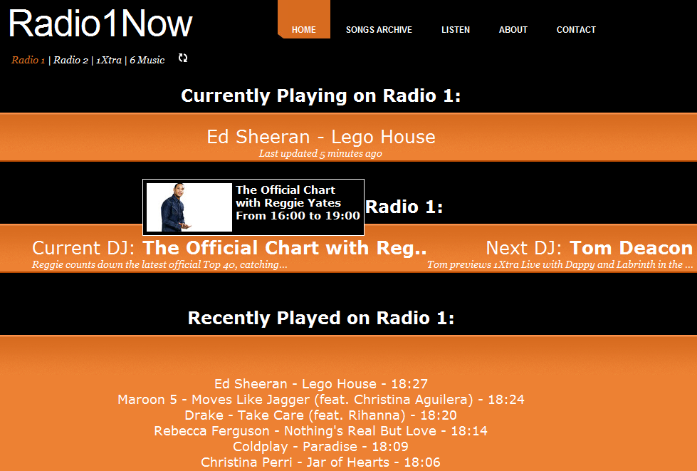 Radio 1 Now homepage, circa 2011