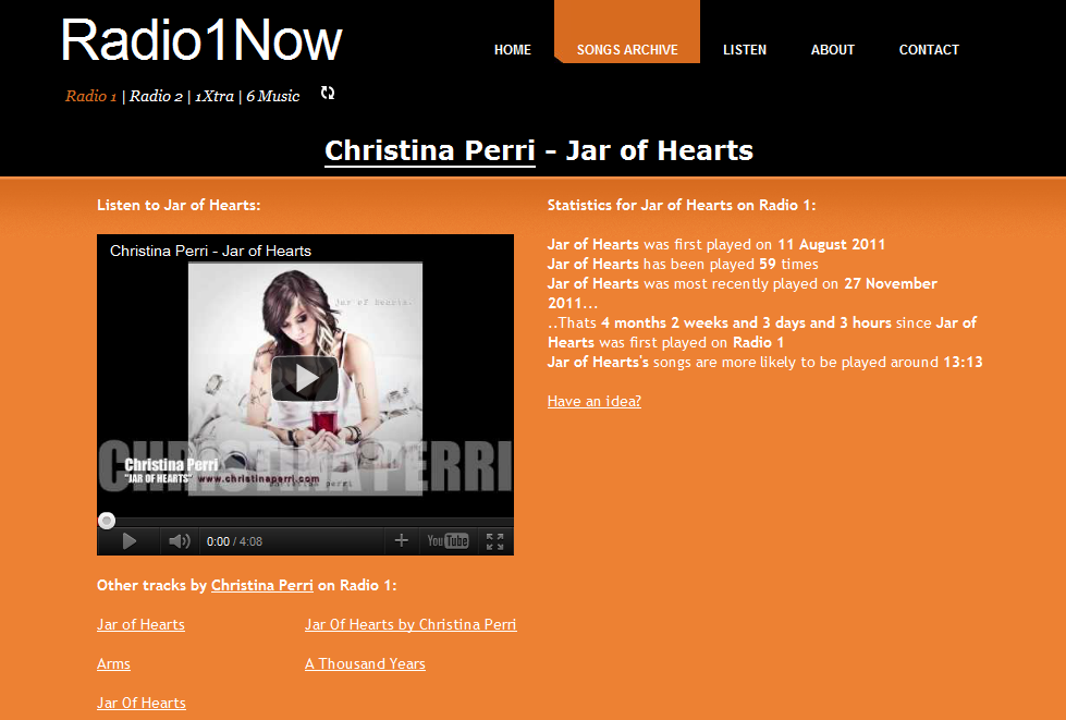 Track detail page for Christina Perri – Jar of Hearts